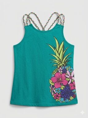 Appaman Teal Tank with Tropical Pineapple Floral Graphic